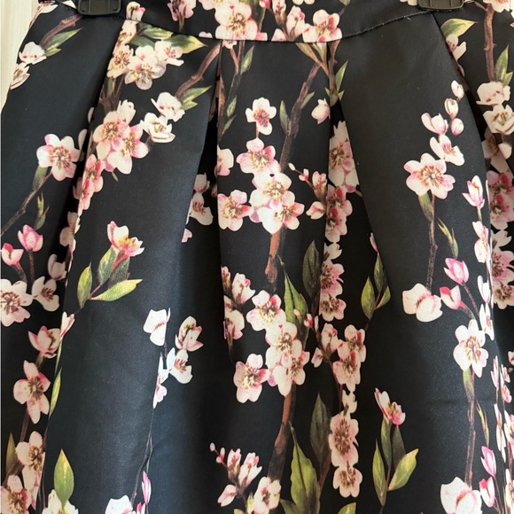 Alya Black and Pink Pleated Midi Skirt Size Large Floral Boho Cottage Classic - Picture 6 of 6